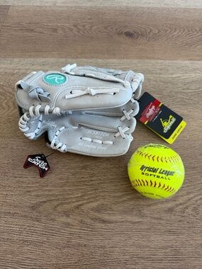 Rawlings Youth Leather Softball Glove and Softball 11"